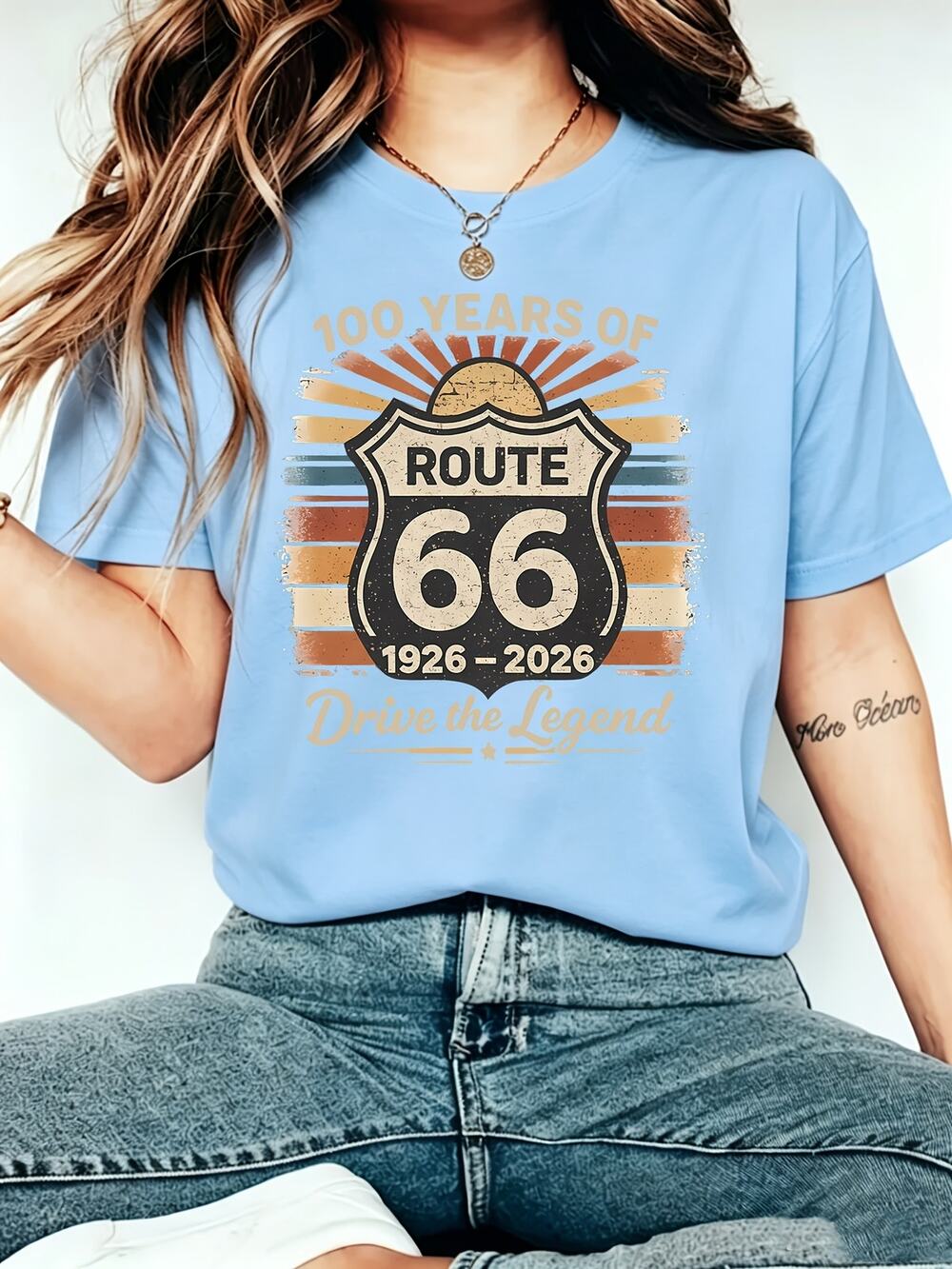 Women'S Casual Crew Neck Short-Sleeve T-Shirt  100 Years Mother Hwy